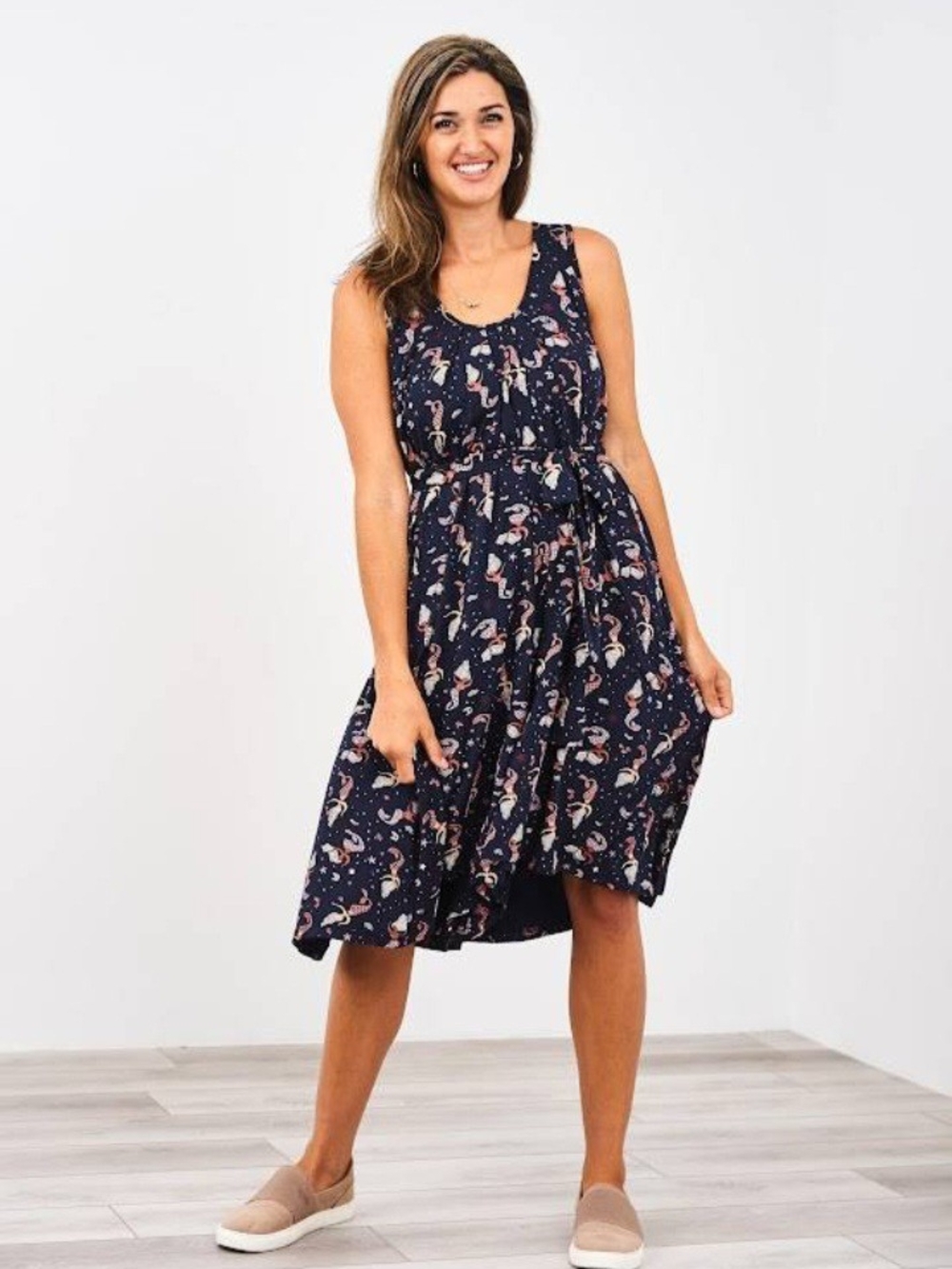 Latched Mama Navy Mermaid Print Sleeveless Midi Romper Sz 0-6
